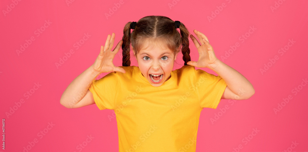 Anger Concept. Portrait of angry preteen girl shouting at camera Anger Concept. Portrait of angry preteen girl shouting at camera