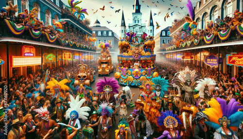 Leinwand Poster Mardi Gras celebration,  people at carnival parade