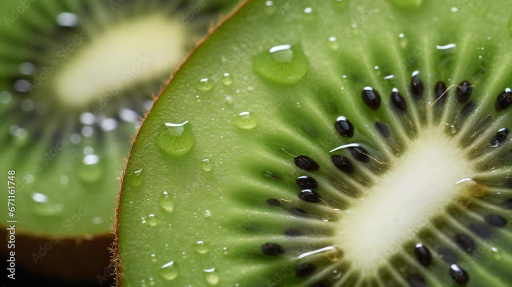 Super Ultra closeup macro of kiwi fruit. Generative AI. Super Ultra closeup macro of kiwi fruit. Generative AI.