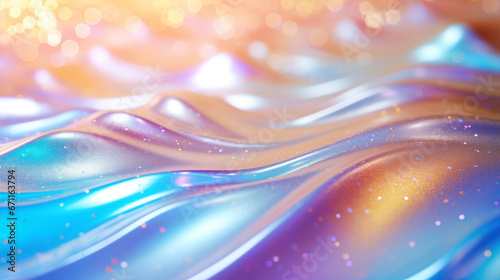 Gleaming Glossy Holographic Foil Background with Iridescent Colors and Soft Pastel Accents.