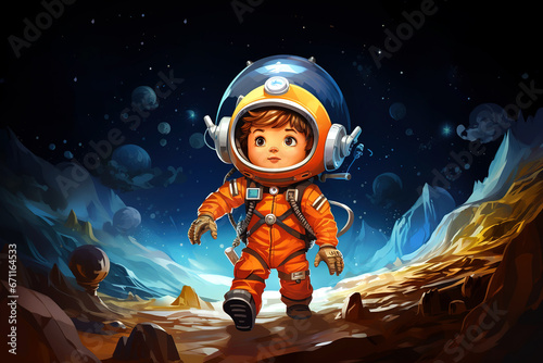 Boy astronaut cartoon illustration