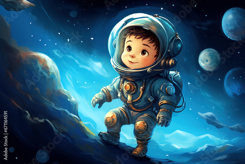 Boy astronaut cartoon illustration