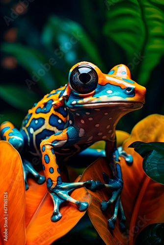 Exotic colorful frog in the jungle. Generative AI