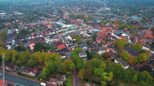 Aerial view around the old town of Aurich in Germany on a sunny spring day photo