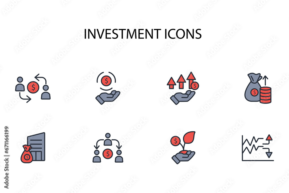 Investment icon set.vector.Editable stroke.linear style sign for use web design,logo.Symbol illustration.