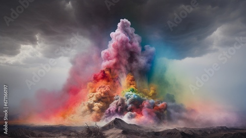 Eine Farbexplosion mit einer Wolke aus Regenbogenfarben.
