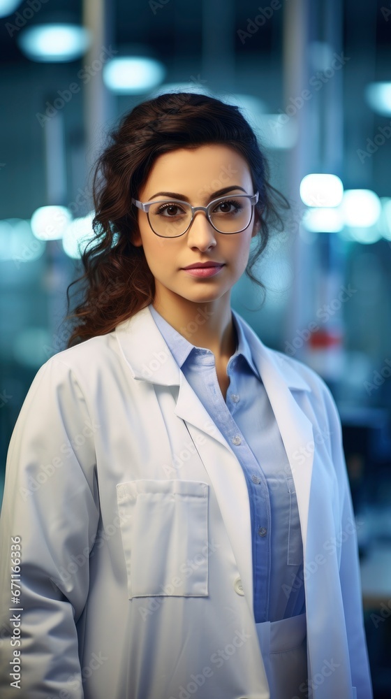 Beautiful young arab woman scientist in white coat Beautiful young arab woman scientist in white coat