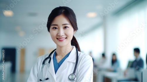 Young pretty smiling asian woman doctor portrait