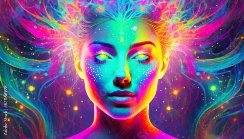Vibrant explosive depiction human mind bursting with a spectrum  creative thoughts and ideas