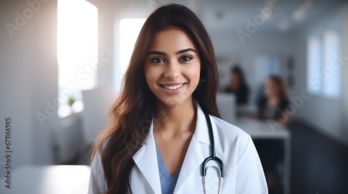 Young pretty smiling latina woman doctor portrait