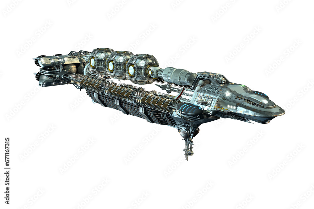 Detailed interstellar spaceship isolated on white Detailed interstellar spaceship isolated on white