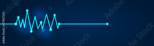 Emergency ekg monitoring. Blue glowing neon heart pulse. Heart beat. Electrocardiogram photo