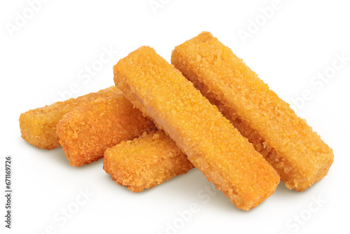 Fish finger or stick isolated on white background with full depth of field