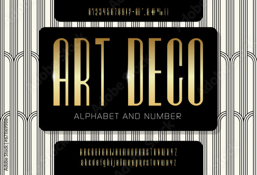 Elegant Golden art deco font 1920s. Alphabet in Art deco style.