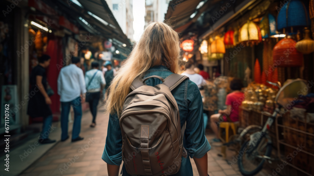 Back View of Traveler Exploring Bangkok