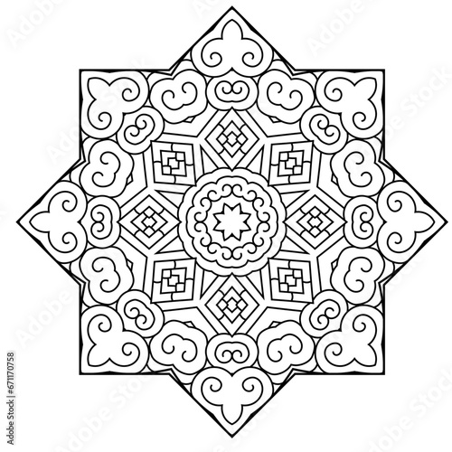 Circular pattern in form of mandala with with geometry elements and small details. Vector illustration for coloring book, Henna, Mehndi, tattoo, logo
