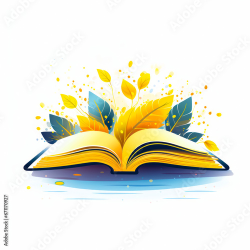 Open book with leaves and water splashing around it. © valentyn640