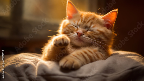 Adorable Orange Cat Napping with Paws Up
