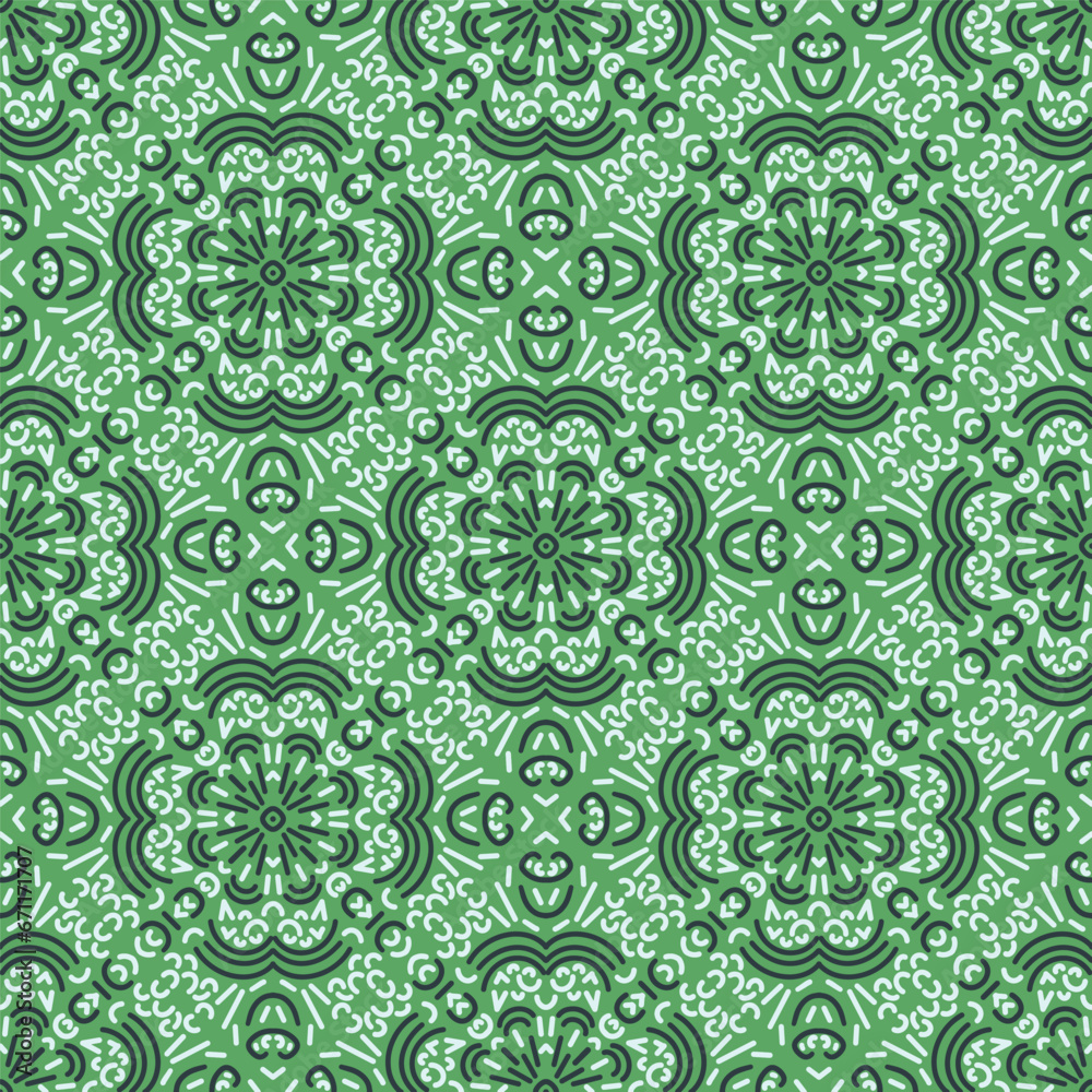 Abstract bold floral mandala green beige grey MS gs