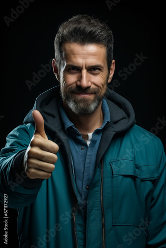 Man with beard giving thumbs up sign with his hand. © valentyn640