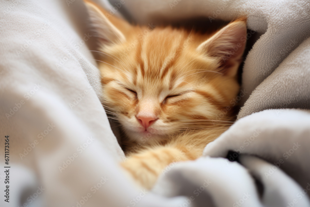 Whimsical Orange Kitty on Fluffy White Pillow Whimsical Orange Kitty on Fluffy White Pillow