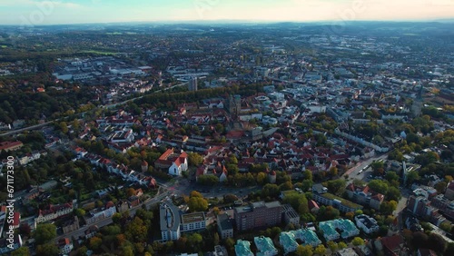 Aerial view around the old town of Osnabrück in Germany on a sunny spring day photo