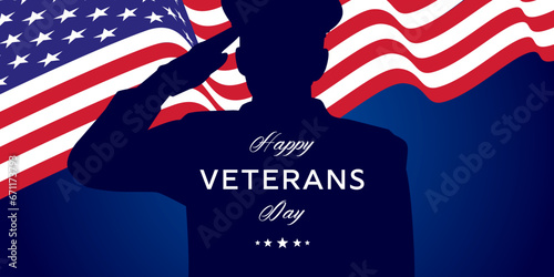 Happy Veterans Day Banner Background With Soldier Salute November 11