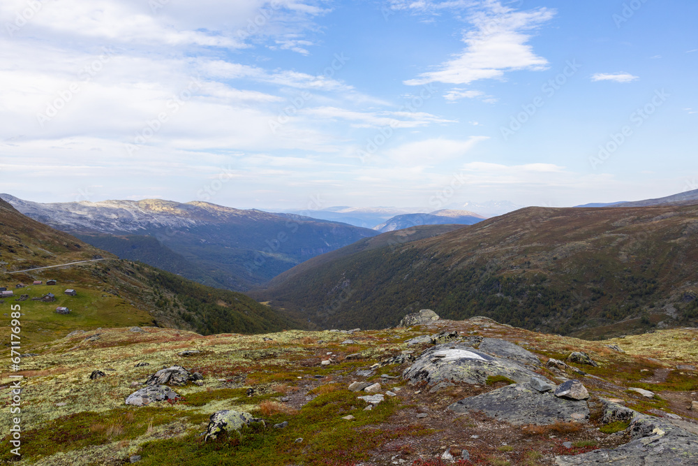 Autumn landscape in Stegastein view point road, south Norway. Europe