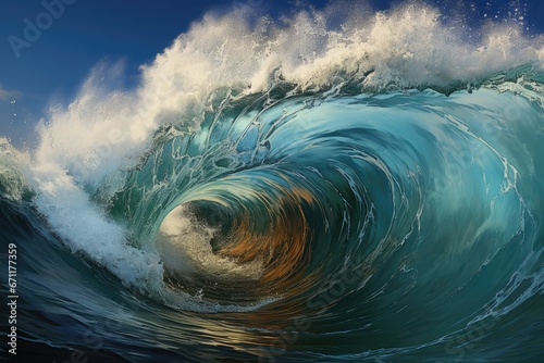 Awe-inspiring power of massive tsunami waves crashing in the ocean © YouraPechkin