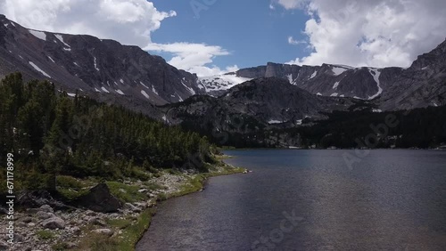 Aerial Footage of Serene Mountain Lake in Montana, Summertime