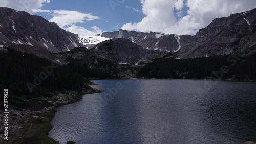 Aerial Footage of Serene Mountain Lake in Montana, Summertime