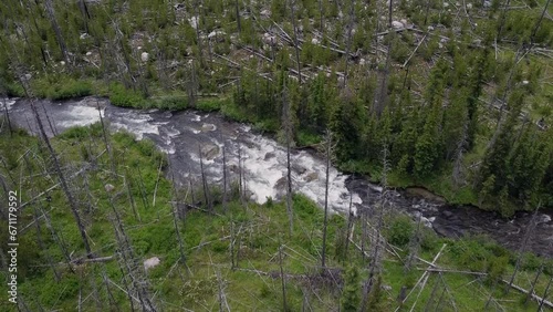 Aerial Footage of Mountain River, Montana, Summer