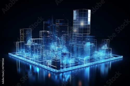 Hologram cyber digital data city landscape real estate building background. meta city landscape cyberspace. metaverse concept 