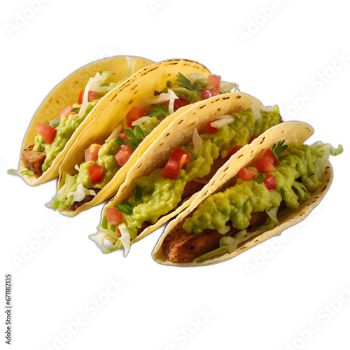 Tacos with guacamole isolated on transparent or white background, png