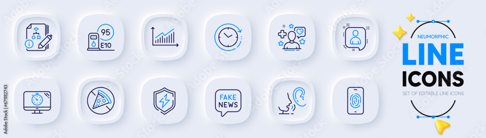 Seo timer, Time change and Whisper line icons for web app. Pack of Algorithm, Developers chat, Prohibit food pictogram icons. Petrol station, Graph, Patient signs. Fingerprint. Vector Seo timer, Time change and Whisper line icons for web app. Pack of Algorithm, Developers chat, Prohibit food pictogram icons. Petrol station, Graph, Patient signs. Fingerprint. Vector