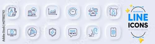 Seo timer, Time change and Whisper line icons for web app. Pack of Algorithm, Developers chat, Prohibit food pictogram icons. Petrol station, Graph, Patient signs. Fingerprint. Vector
