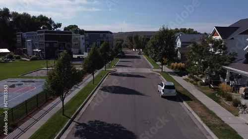 Aerial footage of suburb in Montana, summertime
