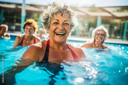 Femme senior se baignant à la piscine © Concept Photo Studio