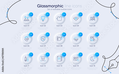Set of Doctor, Moon and Medical vaccination line icons for web app. Sunrise, Face detection, Ab testing icons. Coronavirus pills, 5g wifi, Air balloon signs. Prescription drugs, Puzzle. Vector