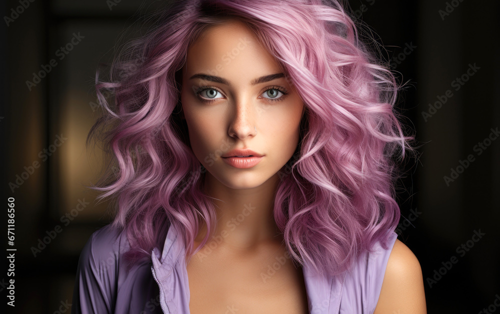 A woman visage with very modern purple hair