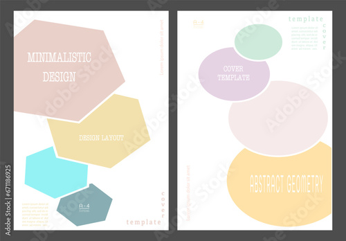 A set of layouts for the cover of a book, brochure, booklet or catalog with simple geometric elements. Poster, banner and creative interior template