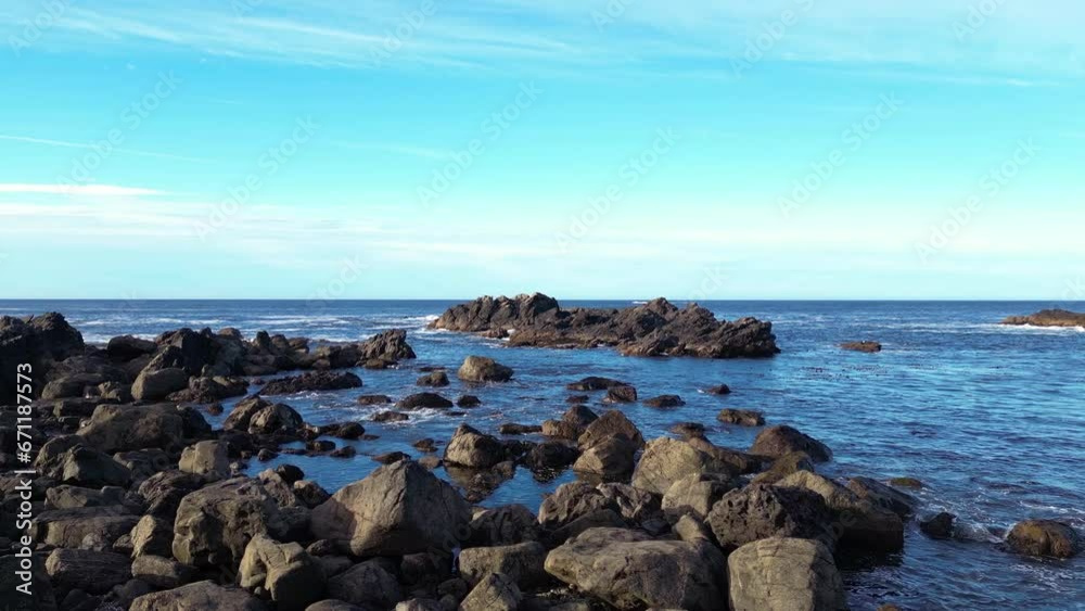 Rocky Shore on the Pacific Ocean Coast. Sunny Day. Vancouver Island, BC, Canada. Nature Background Rocky Shore on the Pacific Ocean Coast. Sunny Day. Vancouver Island, BC, Canada. Nature Background