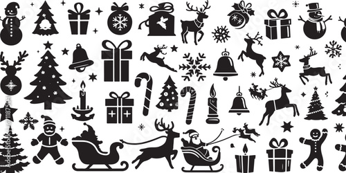 Set of Christmas design elements vector silhouette