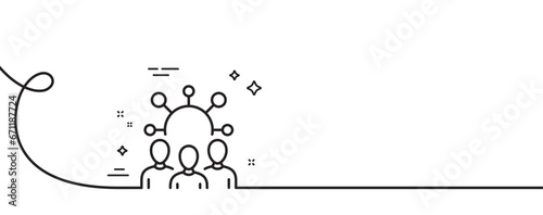 Squad line icon. Continuous one line with curl. Team work sign. Community group symbol. Squad single outline ribbon. Loop curve pattern. Vector