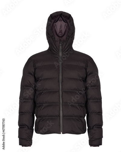 Winter coat. Modern winter suit in black. For men or women. isolated on a white background