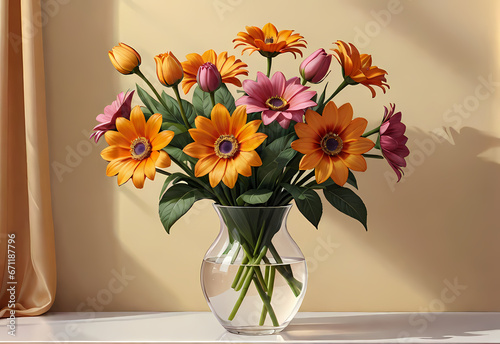 Wallpaper Mural Bouquets of flowers in a vase in a decorative space with a pastel background Torontodigital.ca