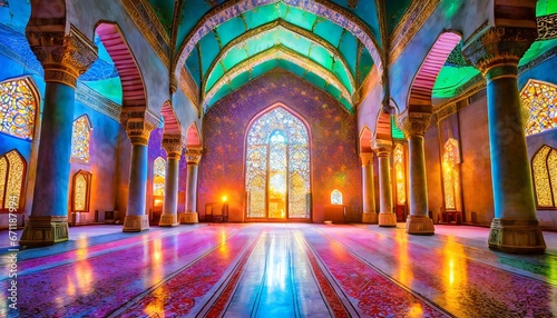 Moonlight shine through the window into islamic interior mosque 