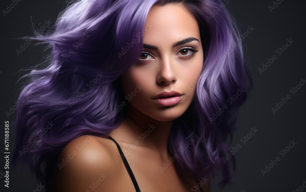 Naklejka premium A woman visage with very modern purple hair