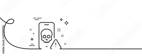 Cyber attack line icon. Continuous one line with curl. Ransomware threat sign. Phone hacking symbol. Cyber attack single outline ribbon. Loop curve pattern. Vector