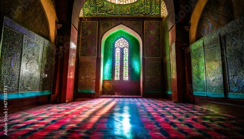 Moonlight shine through the window into islamic interior mosque 